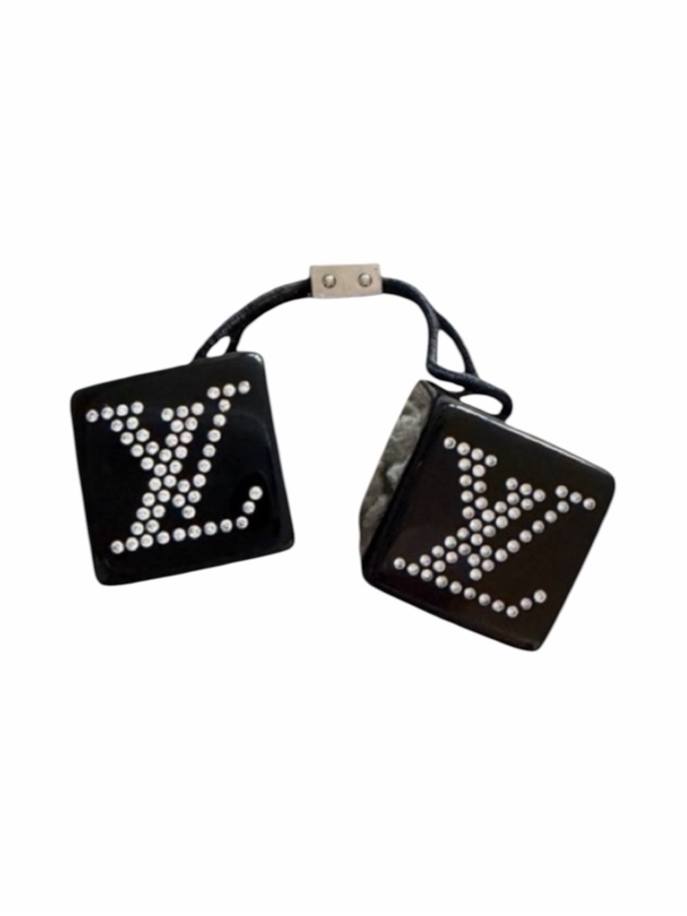Louis Vuitton Crystal Monogram Hair Cube Tie Black Resin LV Logo